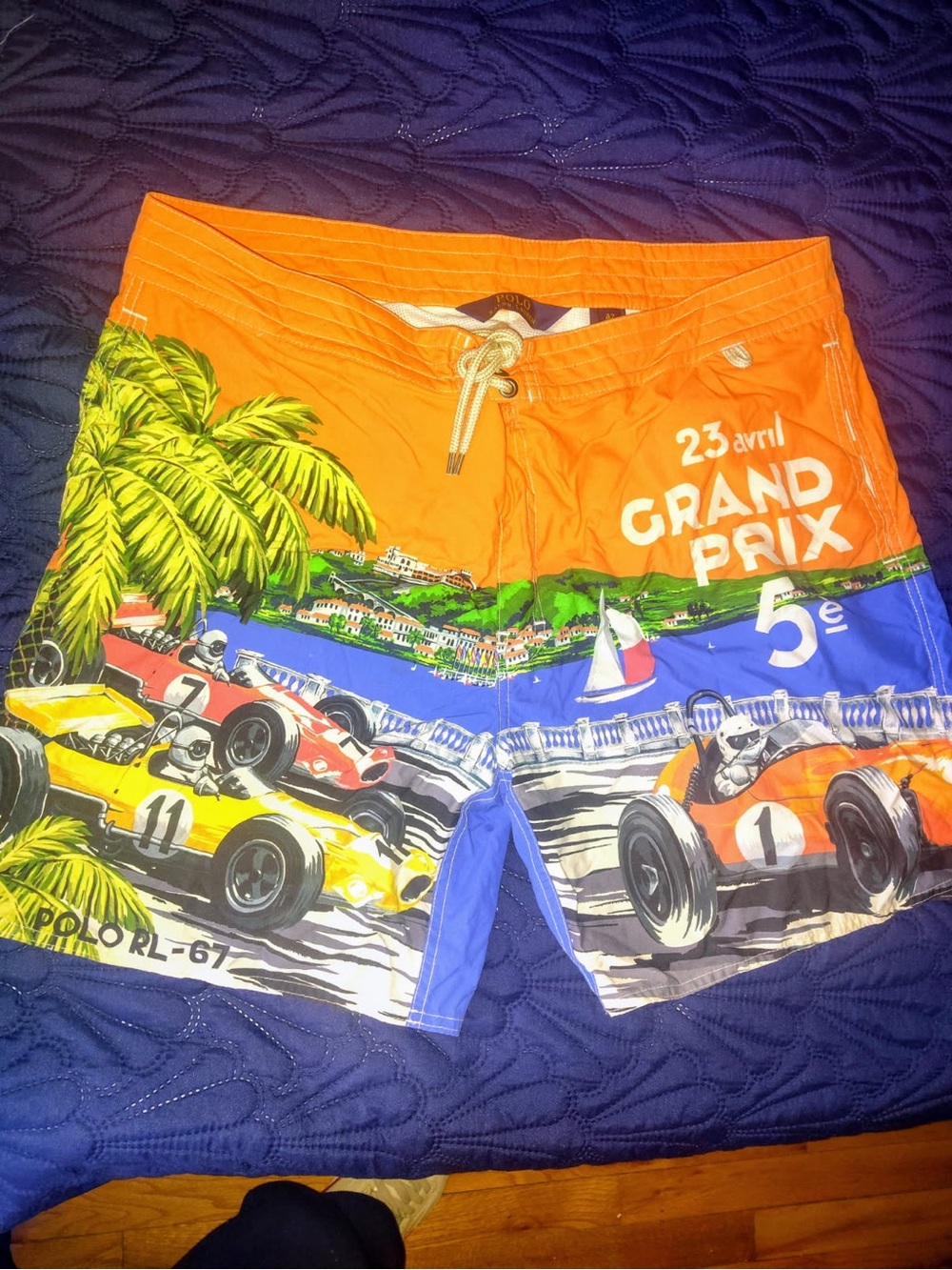 Polo by Ralph Lauren Orange and Blue Grand Prix Swim Shorts